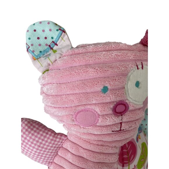 Maison Chic Pink Puppy Dog Bear Plush Lovey Textured 2010 Patchwork Pink Blue - Picture 3 of 9